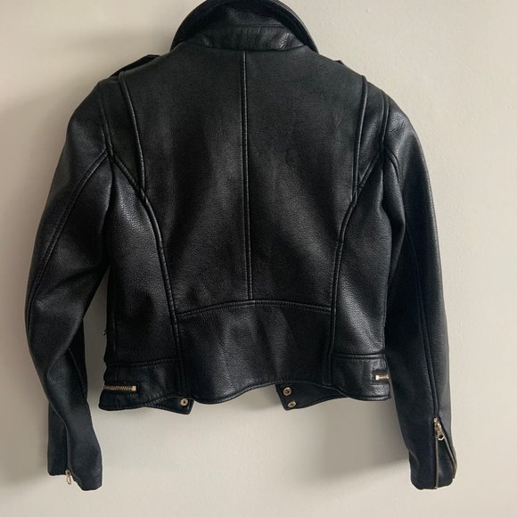 Fully-Lined Vegan Leather Biker Moto Motorcycle Jacket with Gold Zipper Hardware - Picture 4 of 13